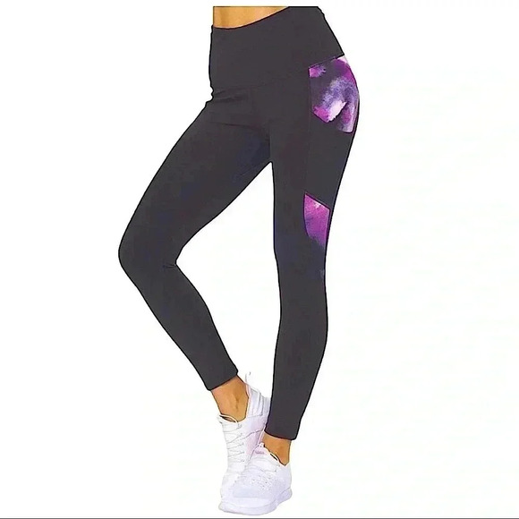 BSP Womens Active High Rise Waist, Cloud print,  with pockets - Picture 2 of 13